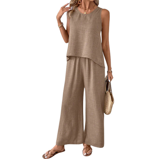 SHE barna ujjatlan top és nadrág szett