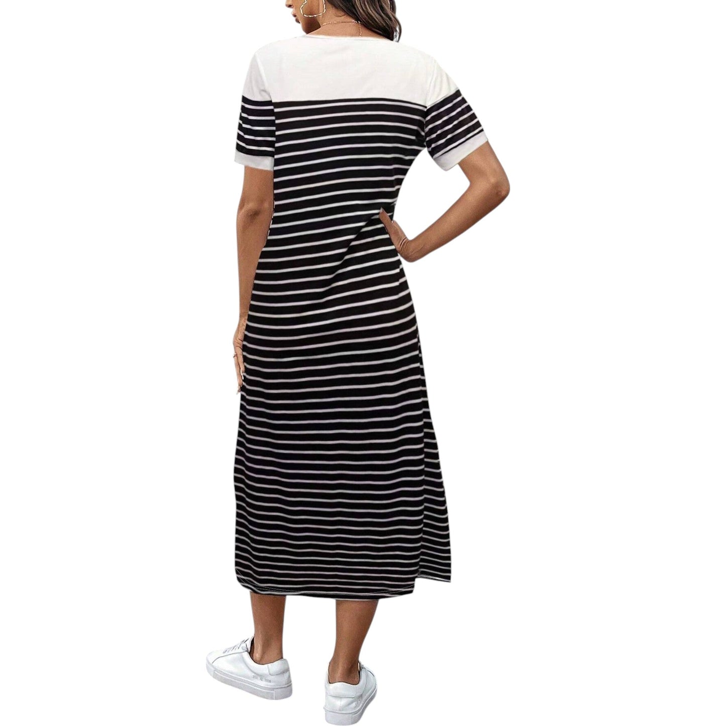 SHE fekete csíkos midi ruha