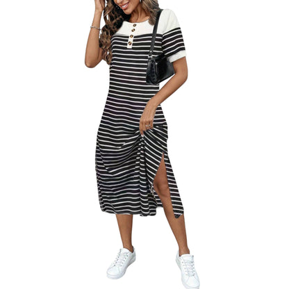 SHE fekete csíkos midi ruha