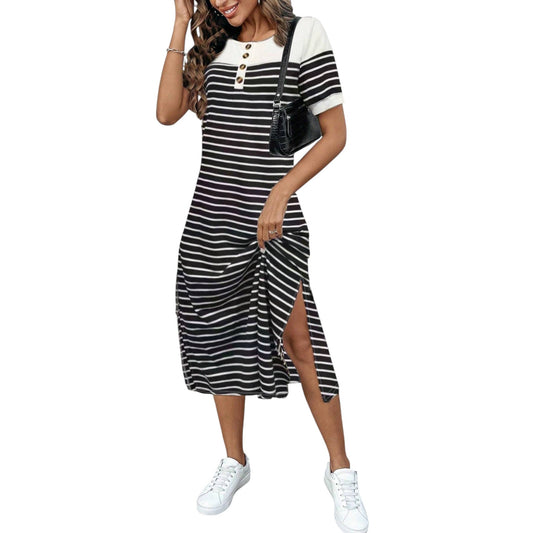 SHE fekete csíkos midi ruha