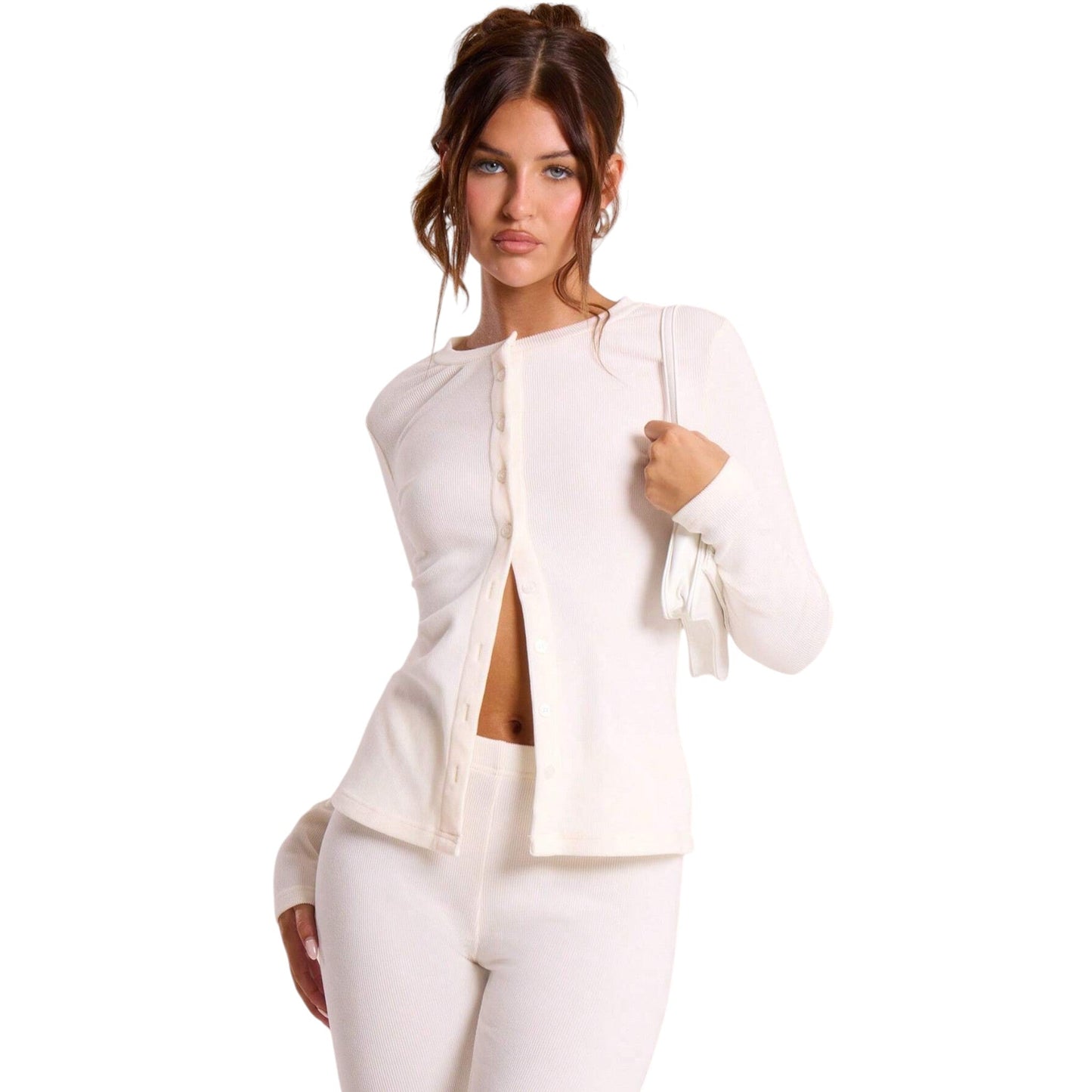 SHE fehér bordázott kardigán