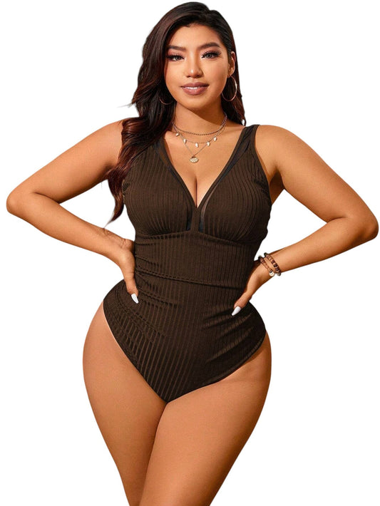 SHE barna bordázott body
