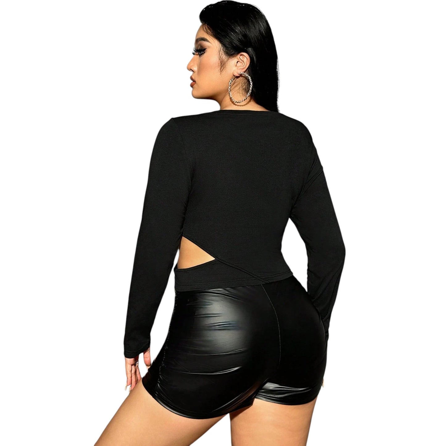 SHE fekete kivágott hosszú ujjú felső