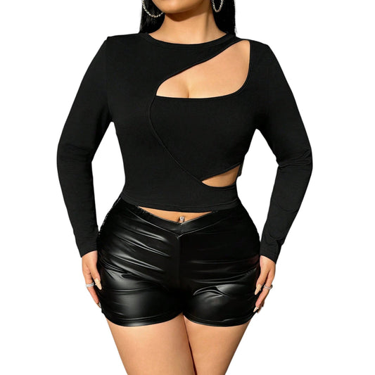 SHE fekete kivágott hosszú ujjú felső