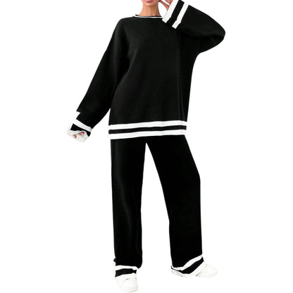 SHE fekete csíkos pulóver szett