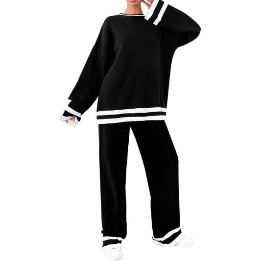 SHE fekete csíkos pulóver szett