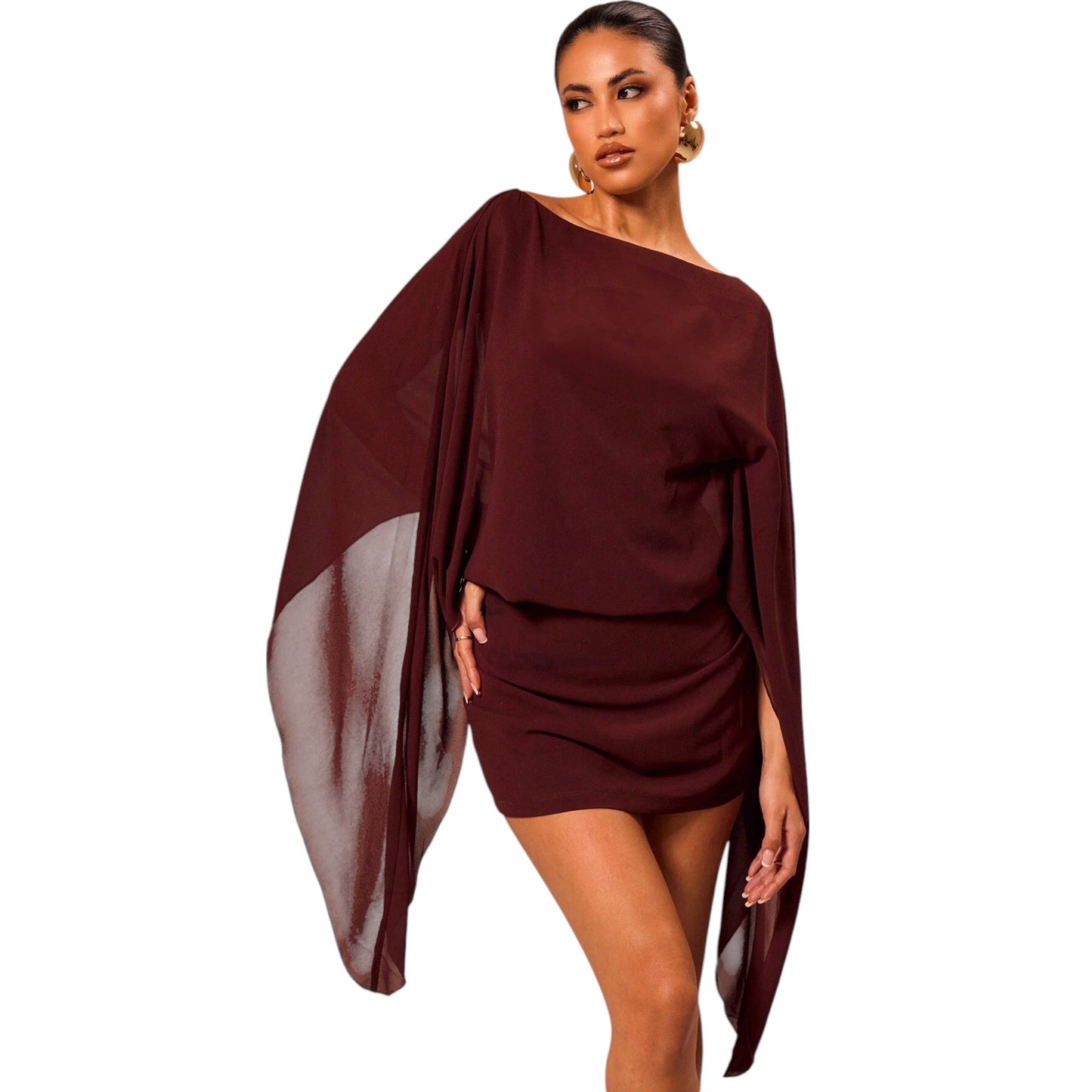 SHE bordó denevérujjú mini ruha