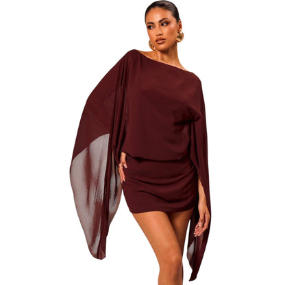 SHE bordó denevérujjú mini ruha