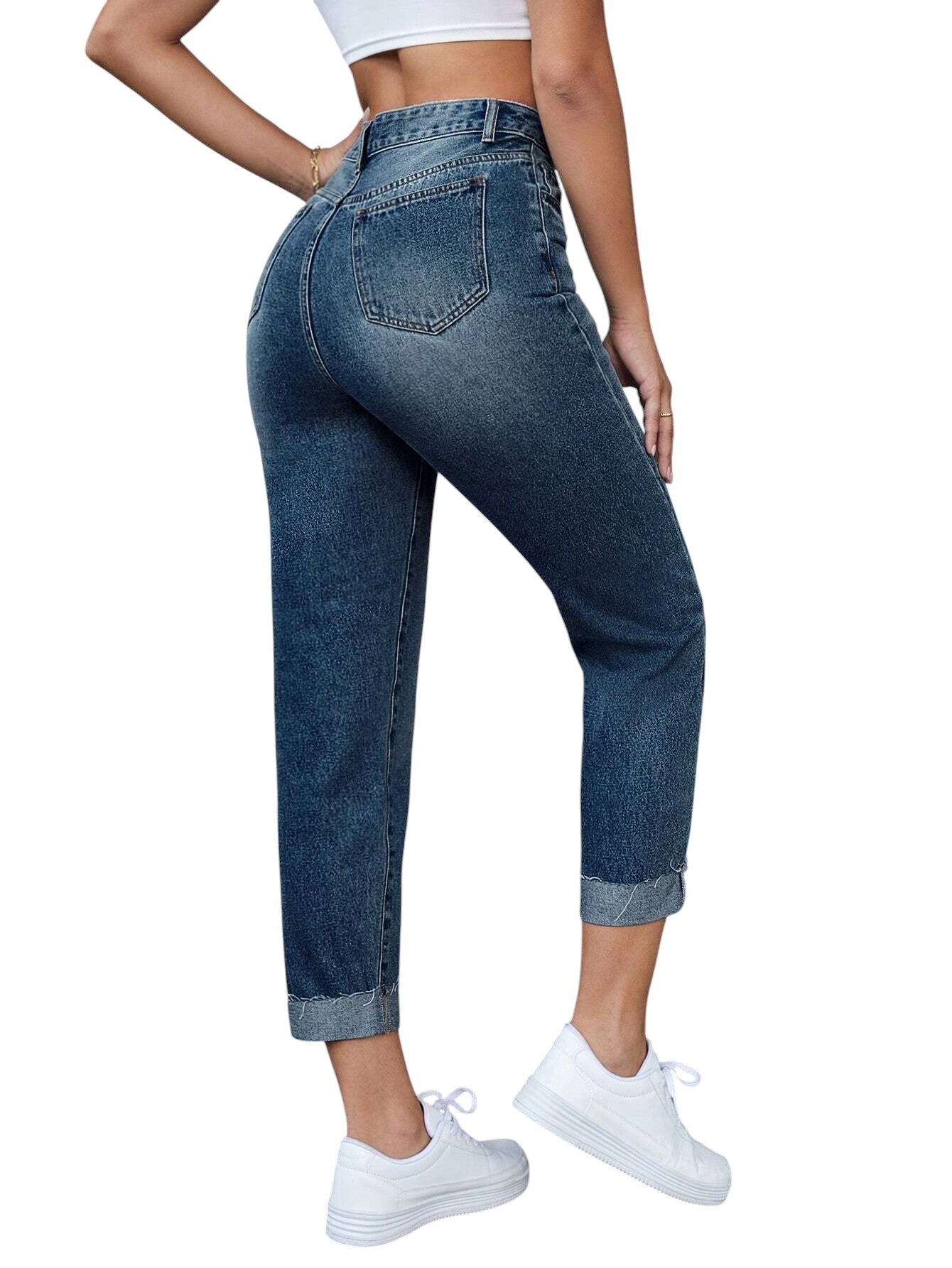 SHE kék felhajtott szárú boyfriend farmer