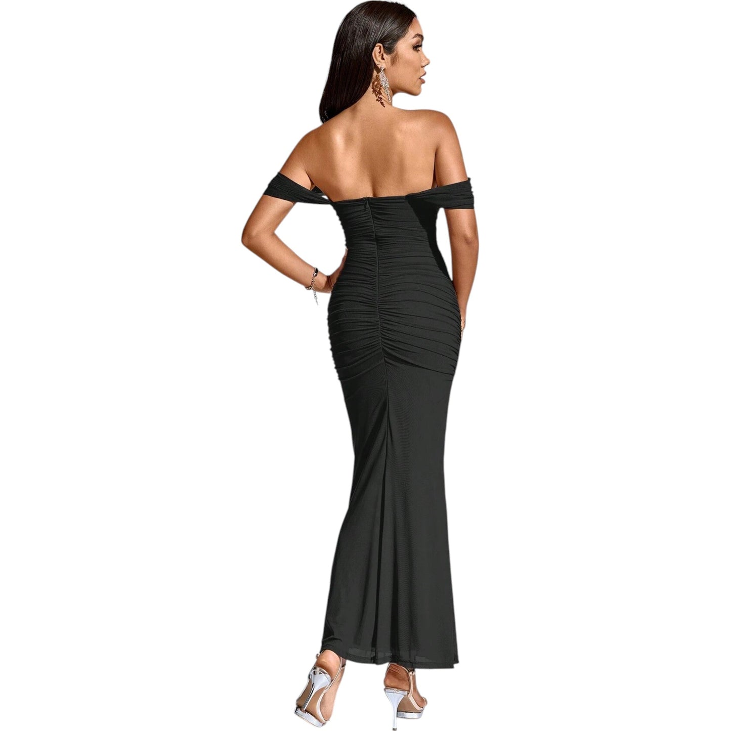 SHE fekete ruched maxi ruha