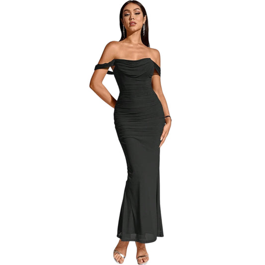 SHE fekete ruched maxi ruha