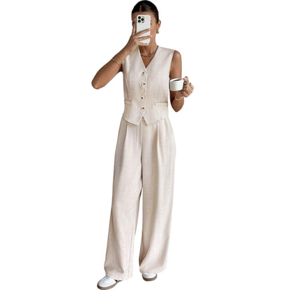 SHE bézs gombos mellény szett