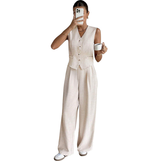 SHE bézs gombos mellény szett