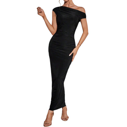 SHE fekete félvállas bodycon ruha