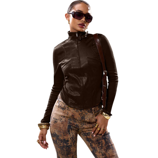 SHE barna slim fit bőrdzseki
