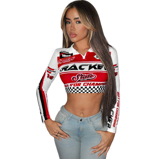 SHE többszínű racing crop top póló