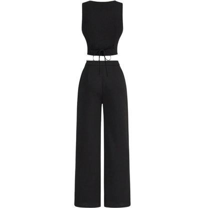 SHE fekete kontrasztos szegélyű nadrág szett