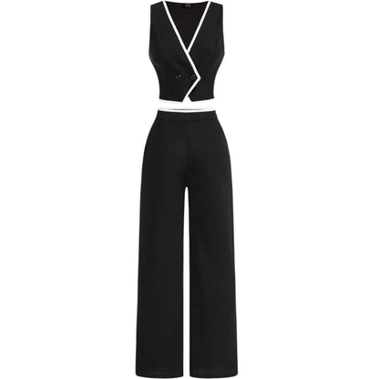 SHE fekete kontrasztos szegélyű nadrág szett