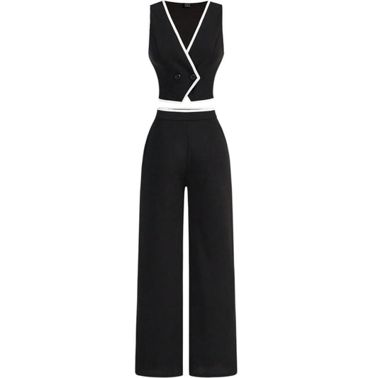 SHE fekete kontrasztos szegélyű nadrág szett