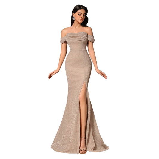 SHE bézs pánt nélküli estélyi ruha