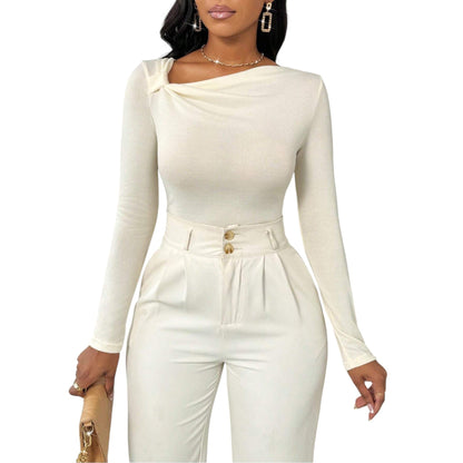 SHE bézs aszimmetrikus nyakú felső