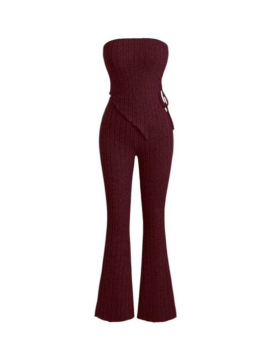 SHE bordó pánt nélküli kötött jumpsuit