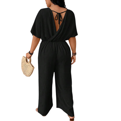 SHE fekete rövid ujjú jumpsuit