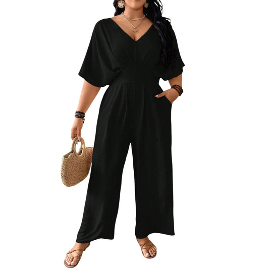 SHE fekete rövid ujjú jumpsuit