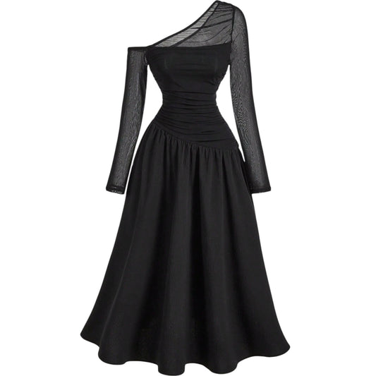 SHE fekete aszimmetrikus midi ruha