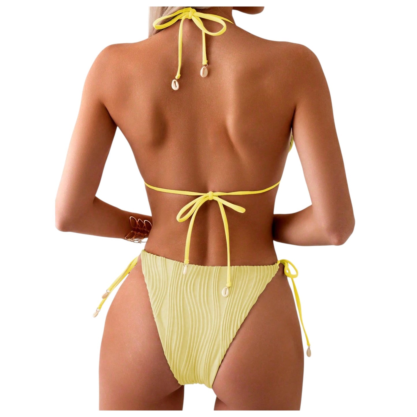 SHE sárga ráncolt megkötős bikini szett