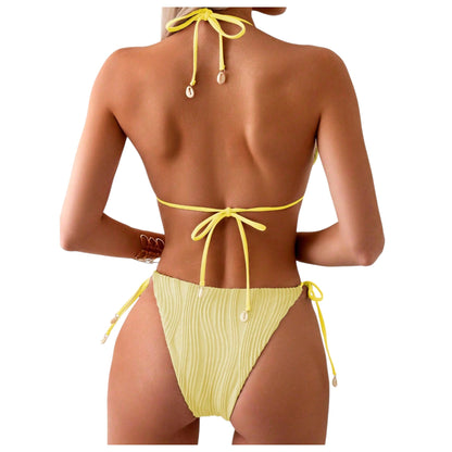 SHE sárga ráncolt megkötős bikini szett