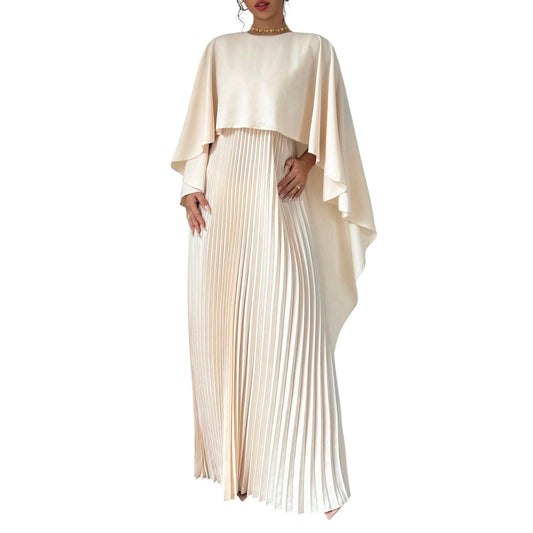 SHE bézs plisírozott maxi ruha