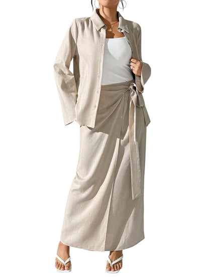 SHE bézs ing és maxi szoknya szett