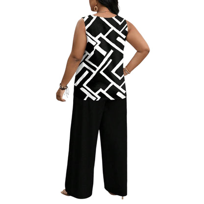 SHE fekete-fehér mintás top és nadrág szett