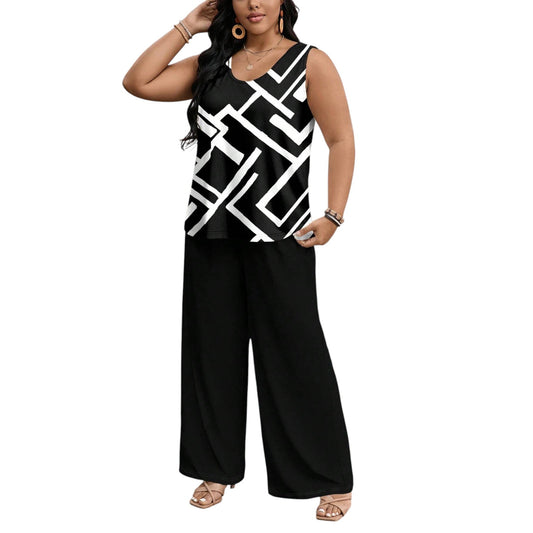 SHE fekete-fehér mintás top és nadrág szett