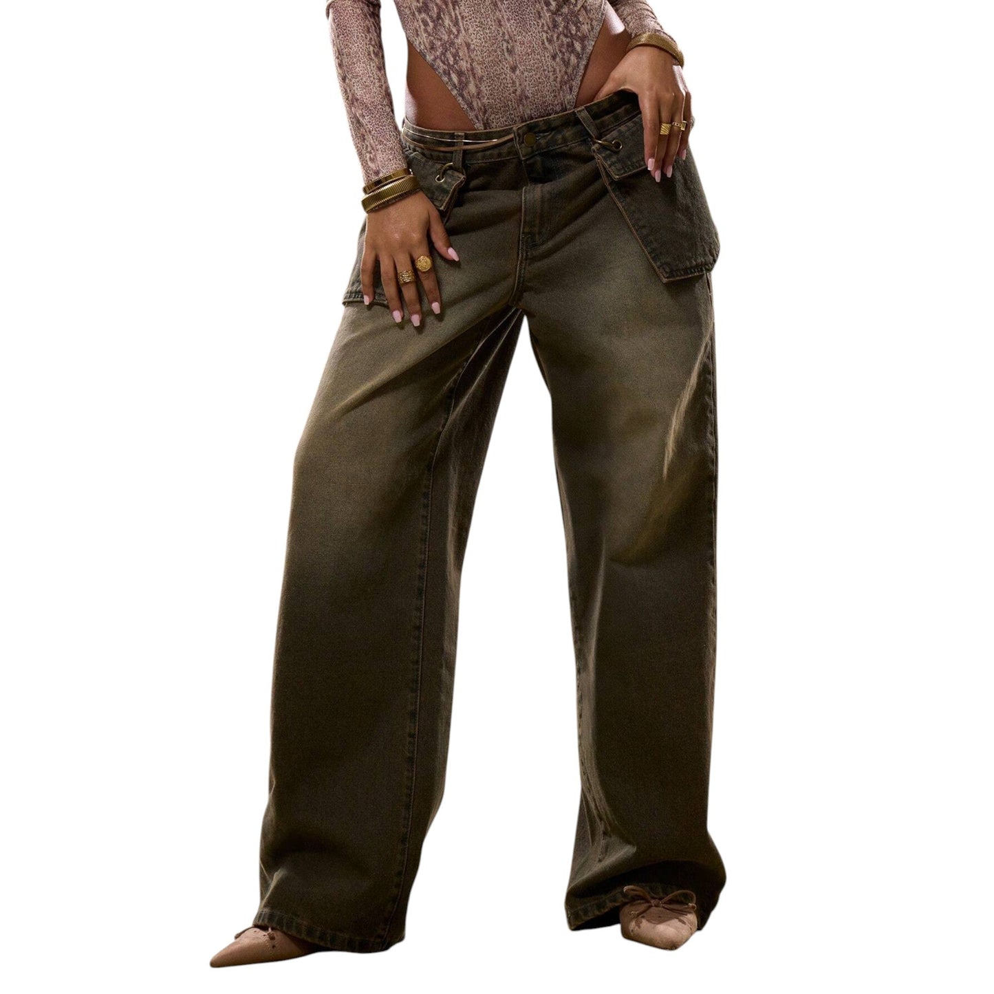 SHE sötétbarna baggy farmer nadrág