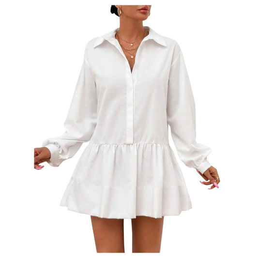 SHE fehér fodros mini ruha