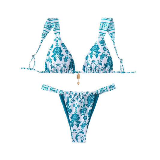 SHE fehér-kék mintás bikini szett
