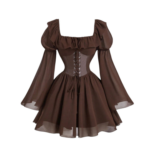 SHE barna fűzős mini ruha