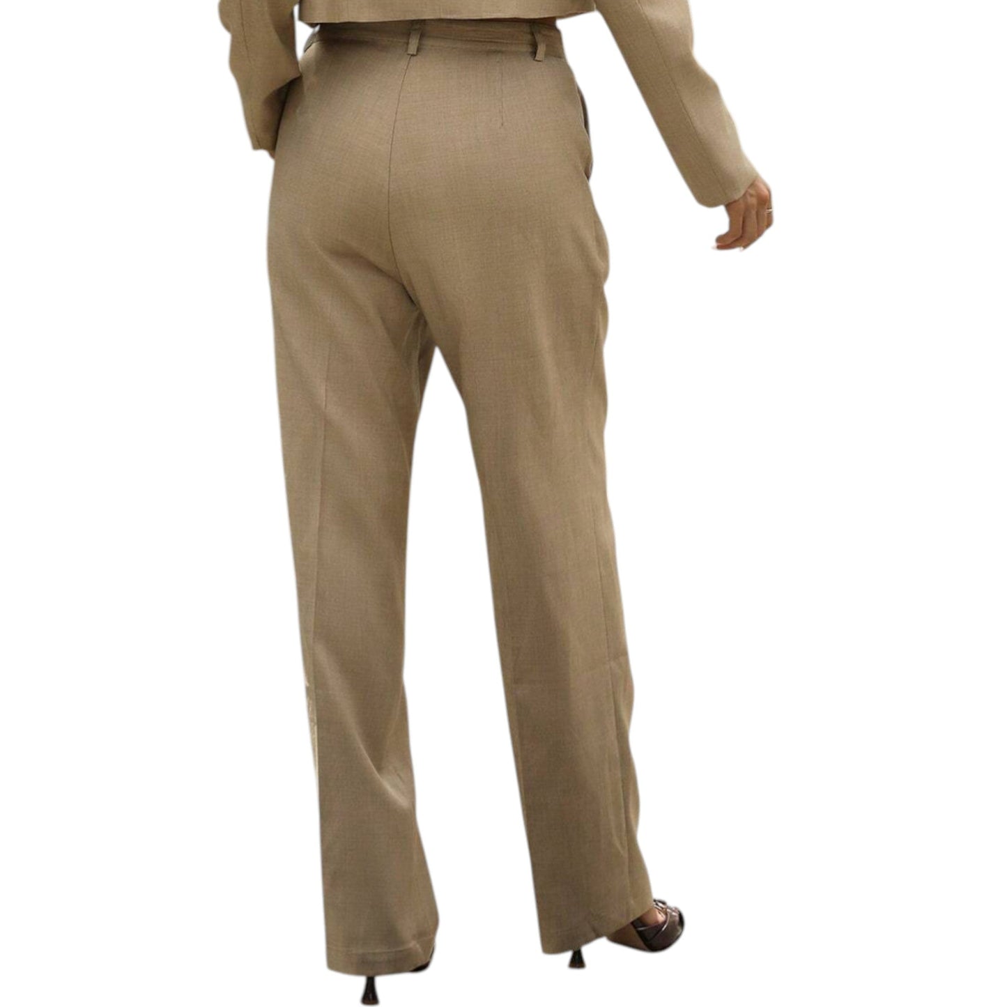 SHE khaki pliszírozott egyenes szárú nadrág