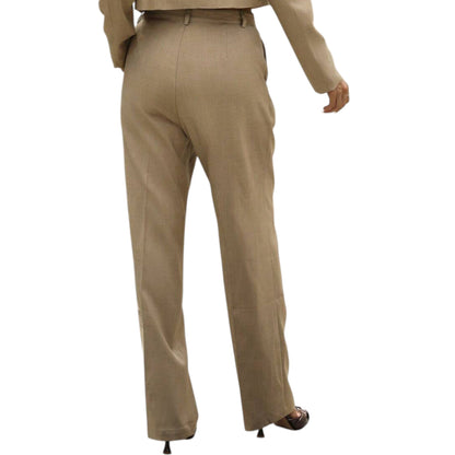 SHE khaki pliszírozott egyenes szárú nadrág