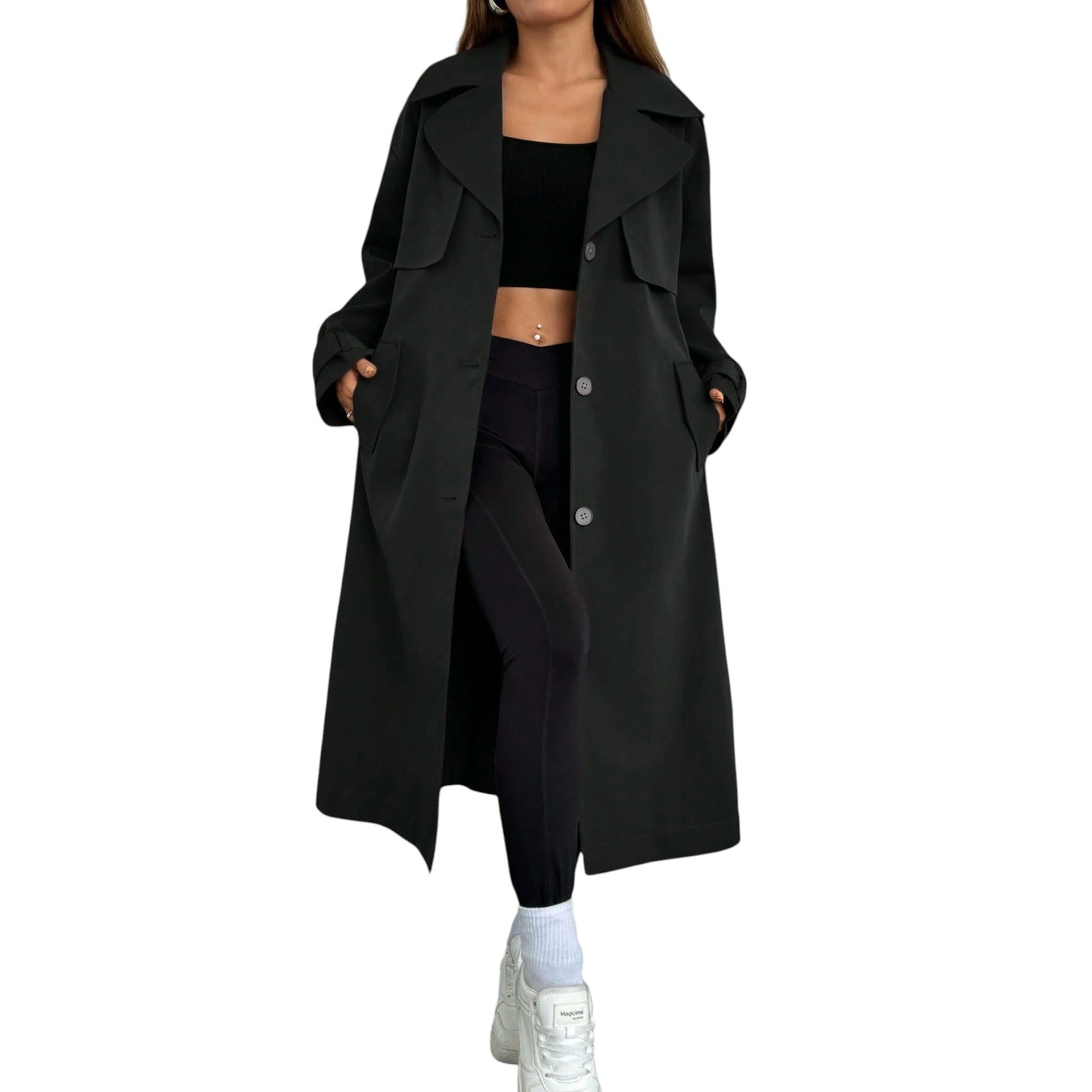 SHE fekete hosszú ballonkabát