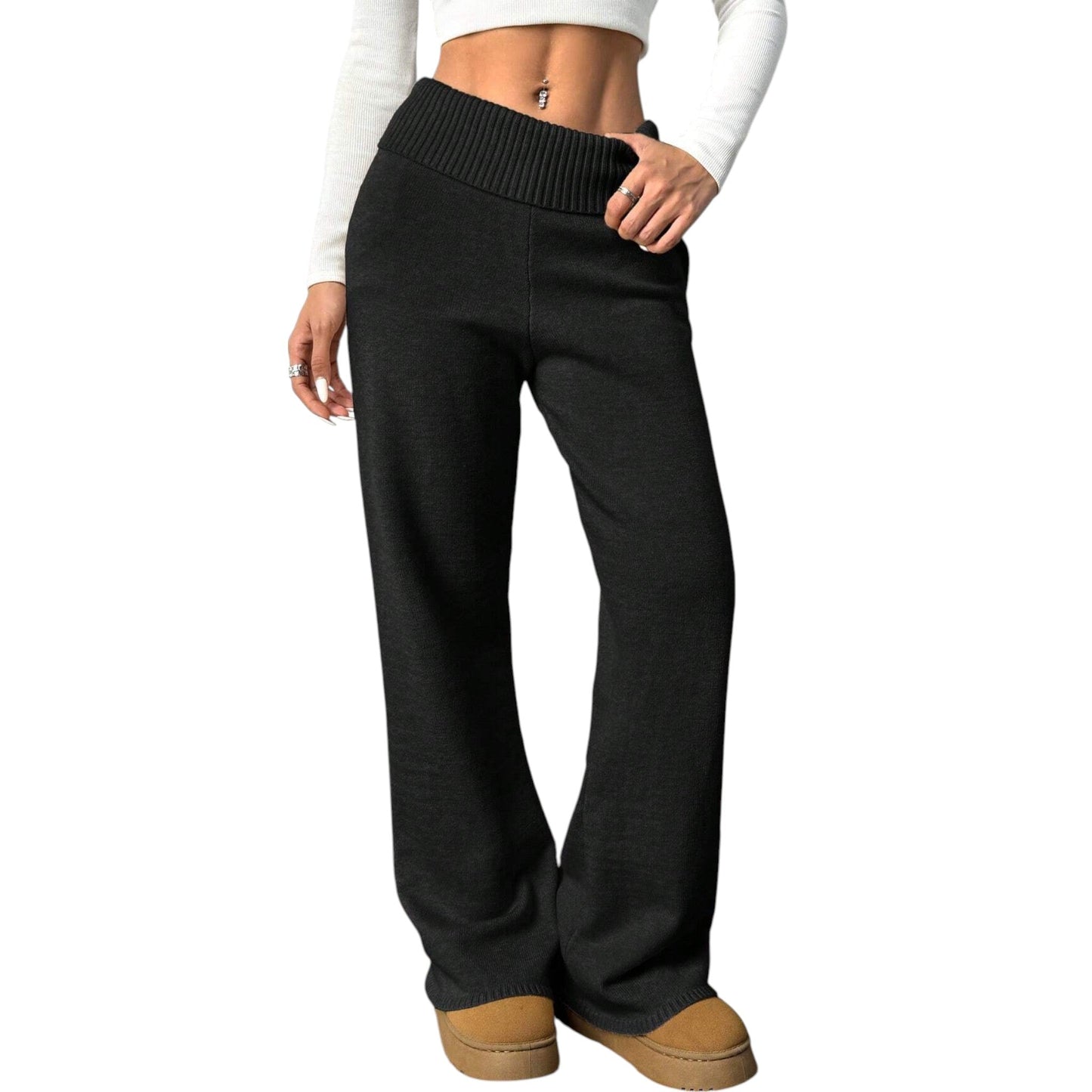 SHE fekete kötött bő szárú nadrág