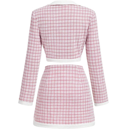 SHE rózsaszín tweed kétrészes szett