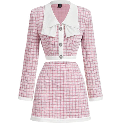 SHE rózsaszín tweed kétrészes szett