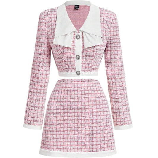 SHE rózsaszín tweed kétrészes szett