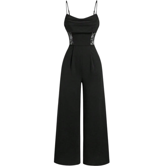 SHE fekete széles szárú jumpsuit