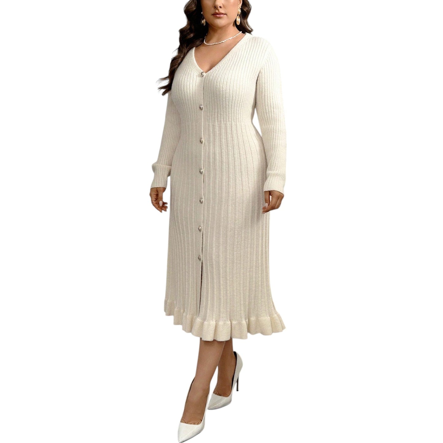 SHE ekrü gombos kötött ruha