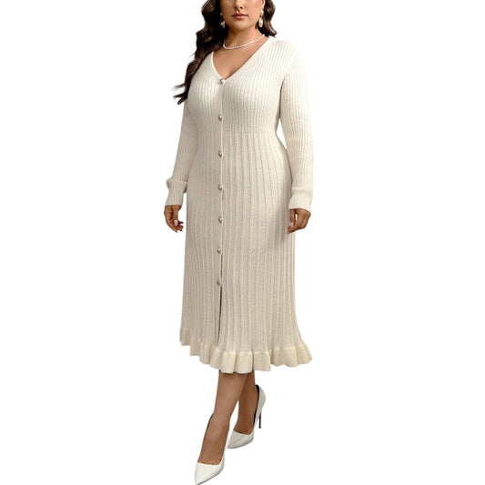 SHE ekrü gombos kötött ruha