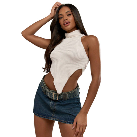 SHE bézs garbó nyakú crop top